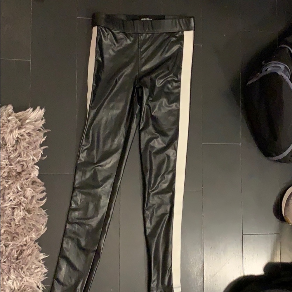 David Lerner Black Pleather Striped Leggings